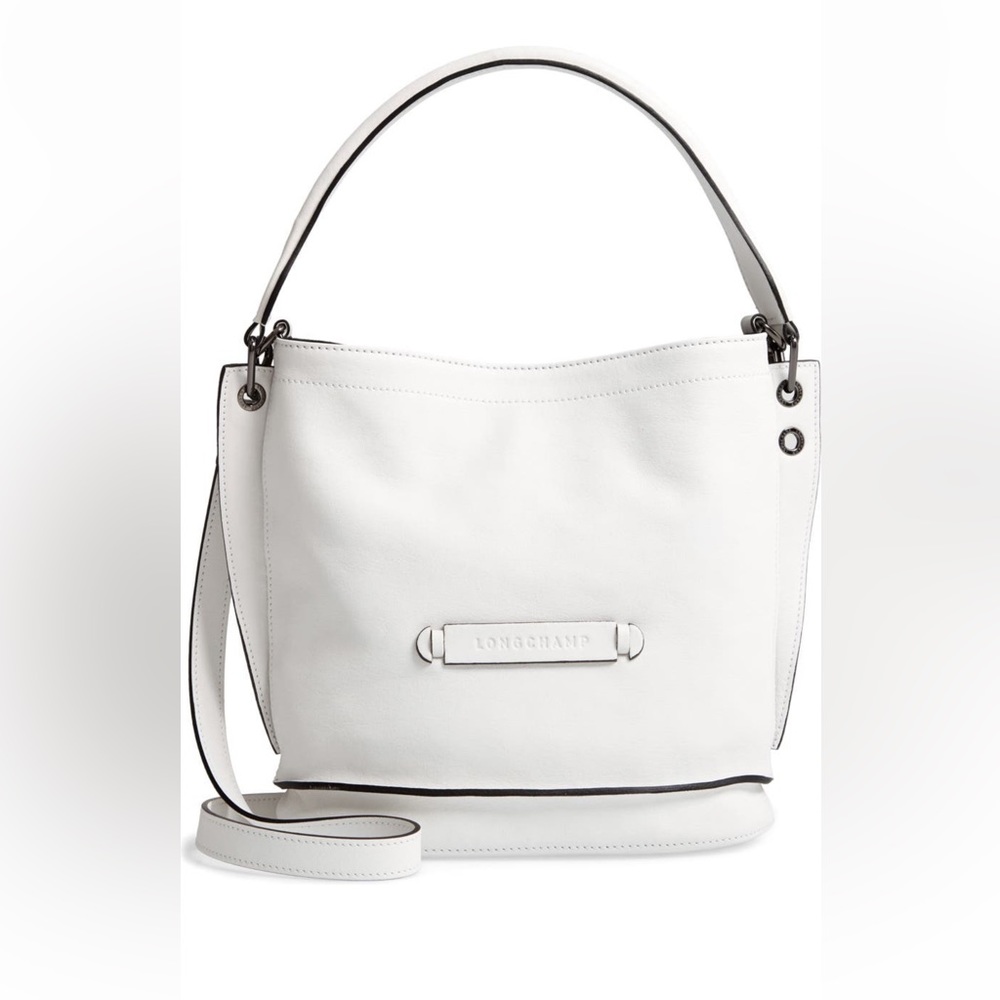 Longchamp White Leather Hobo Crossbody Bag
